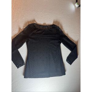 Escada Beaded Open Knit Sheer Overlay Long Sleeve Top